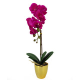 Leaf Artificial Orchid Plant in Decorative Pot, 46cm – Real Touch Flowers, Dark Pink & Gold