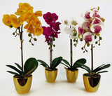 Leaf Artificial Orchid Plant in Decorative Pot, 46cm – Real Touch Flowers, Dark Pink & Gold