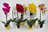 Leaf Artificial Orchid Plant in Decorative Pot, 46cm – Real Touch Flowers, Dark Pink & Gold