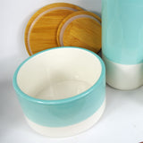 Leaf Set of 3 Ceramic Storage Canisters with Bamboo Lids – Kitchen Tea, Coffee & Sugar Jars, Aqua Green