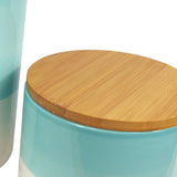 Leaf Set of 3 Ceramic Storage Canisters with Bamboo Lids – Kitchen Tea, Coffee & Sugar Jars, Aqua Green
