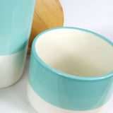 Leaf Set of 3 Ceramic Storage Canisters with Bamboo Lids – Kitchen Tea, Coffee & Sugar Jars, Aqua Green
