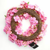 Leaf Artificial Pink Floral Blossom Wreath, 40cm – Luxury Floristry Door Decoration, Woven Base