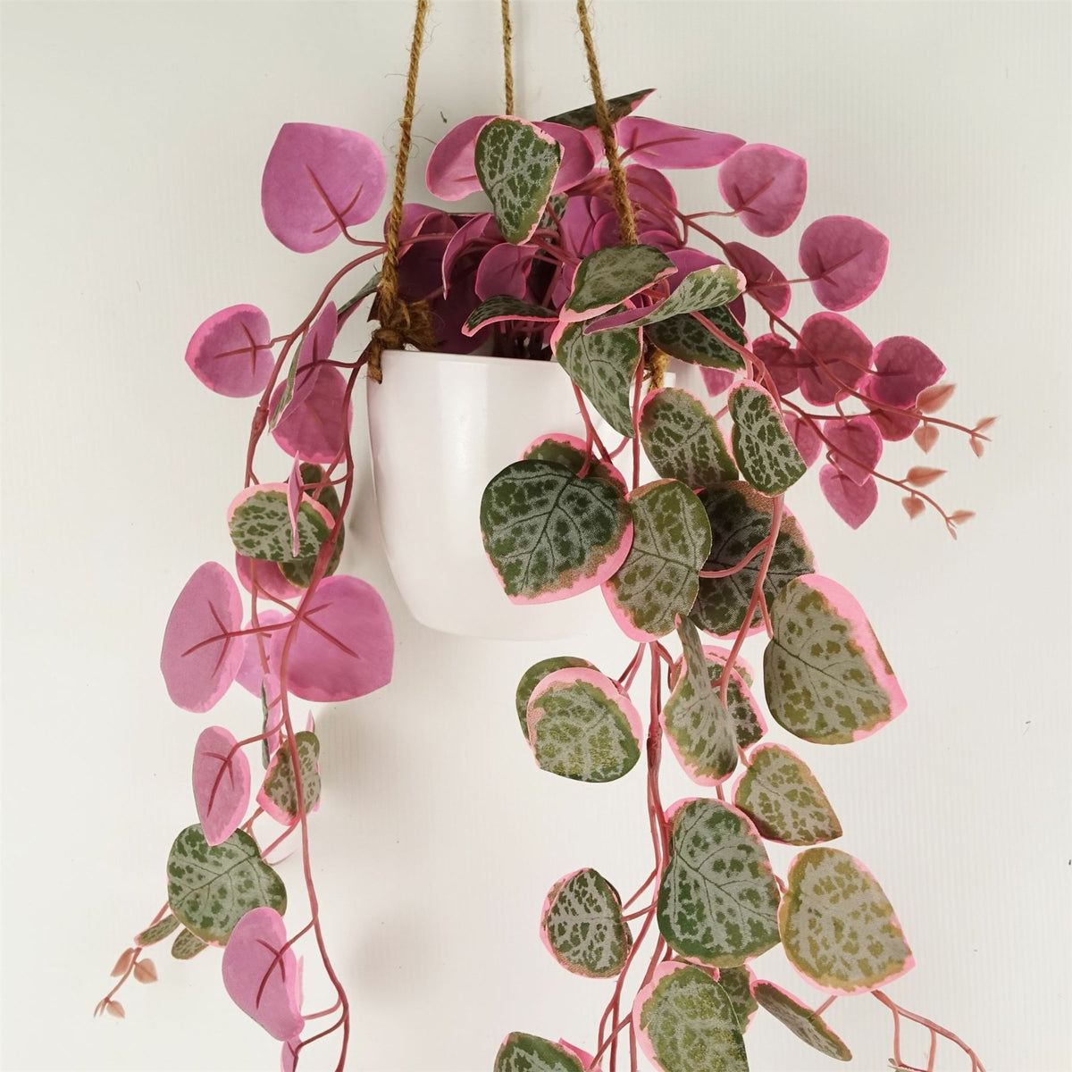 90cm Artificial Potted Trailing Hanging Pink Plant Realistic – String of Hearts