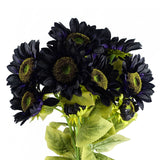 Leaf Pack of 6 Purple Artificial Sunflower Stems, 88cm with 3 Heads – Wired Faux Flowers for Arrangements