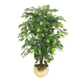 Leaf 90cm Artificial Ficus Tree with Gold Metal Planter – Realistic Indoor Faux Plant