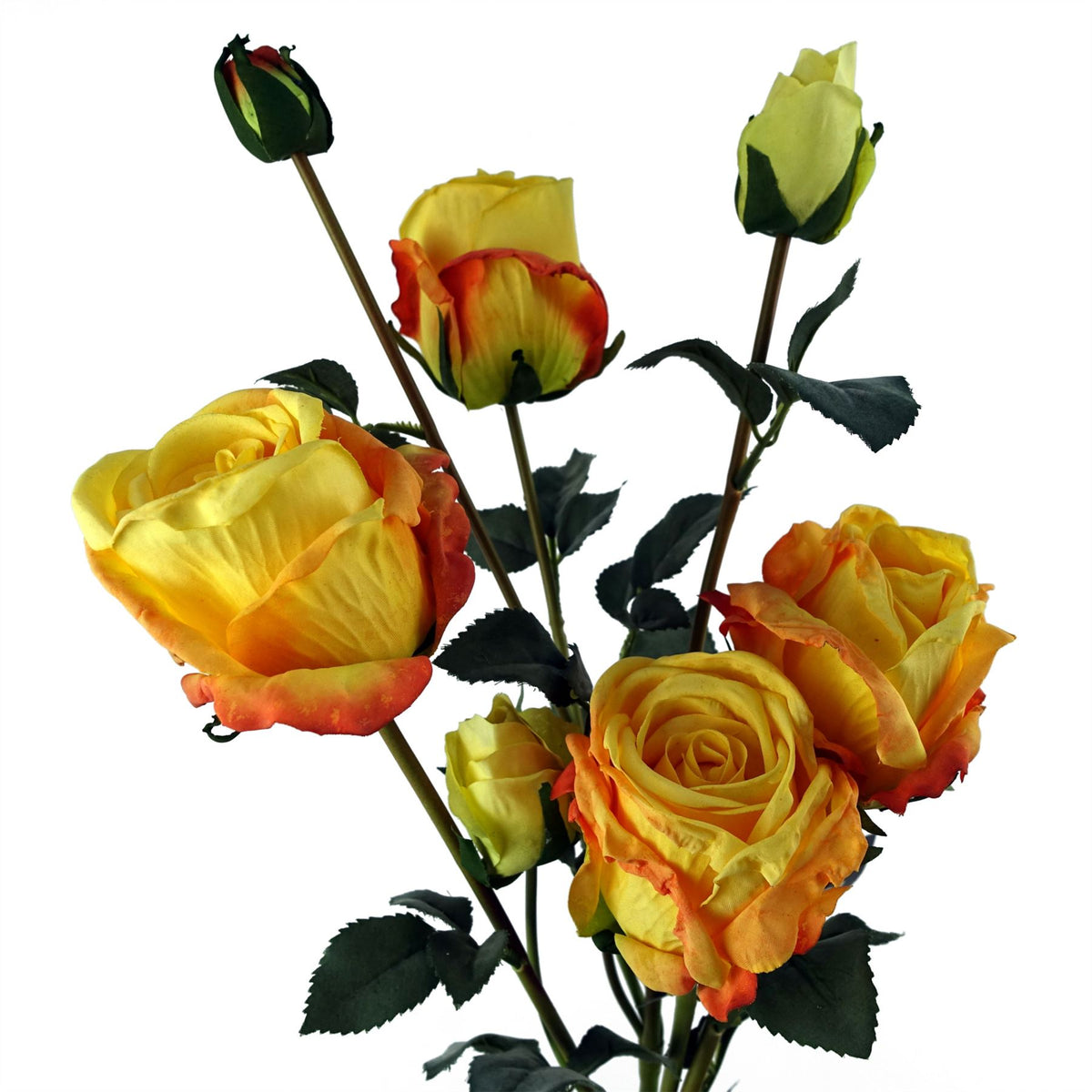 60cm Yellow Rose Artificial Flowers Spray – 4 Flowers 3 Buds