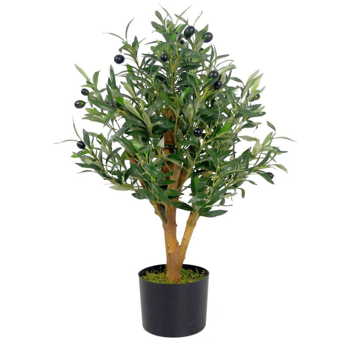 Leaf Realistic Artificial Olive Tree, 65cm in Black Plastic Pot – Wired Stems, Ready to Display