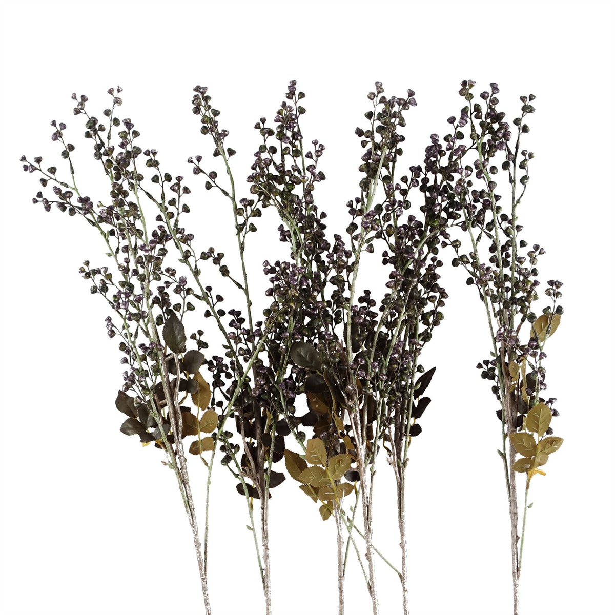 Leaf Artificial Dark Berry Stems, Pack of 6 x 85cm with Silk Leaves – Purple Faux Berries