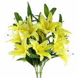 Leaf Large Artificial Lily Stems, Pack of 6 x 100cm with 18 Silk Flowers – Yellow