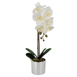 Leaf Artificial Orchid with Real Touch Flowers & Silver Pot – 46cm Realistic Faux Plant, White