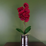 Leaf Artificial Orchid with Real Touch Flowers & Silver Pot – 46cm Realistic Faux Plant, Red