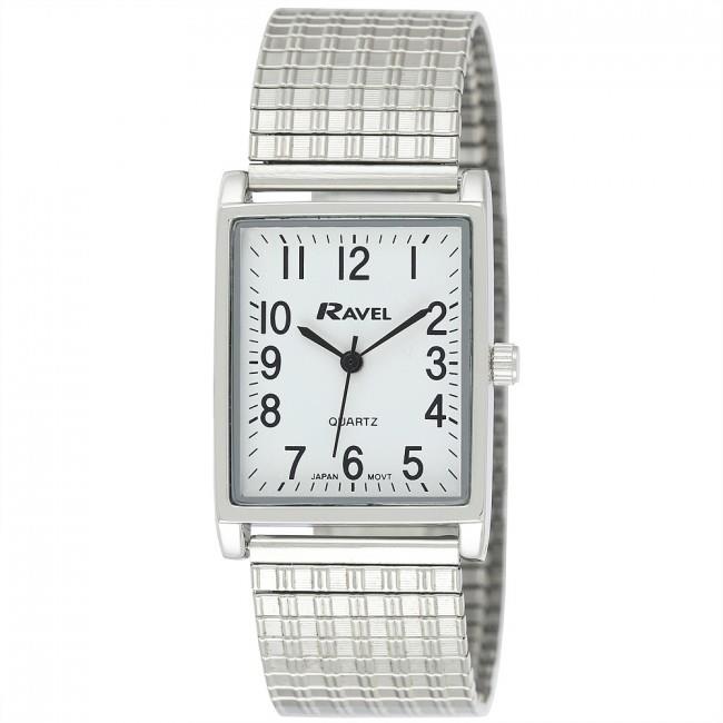 Ravel Men’s Classic Rectangular Expander Bracelet Watch in Silver – Model R0220.02.1