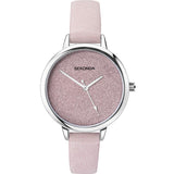 Sekonda Ladies Glitter Dial Watch with Pink Leather Strap