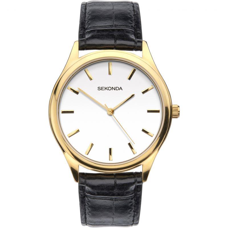 Sekonda Men’s White Dial Watch with Black Leather Strap – Model 1535