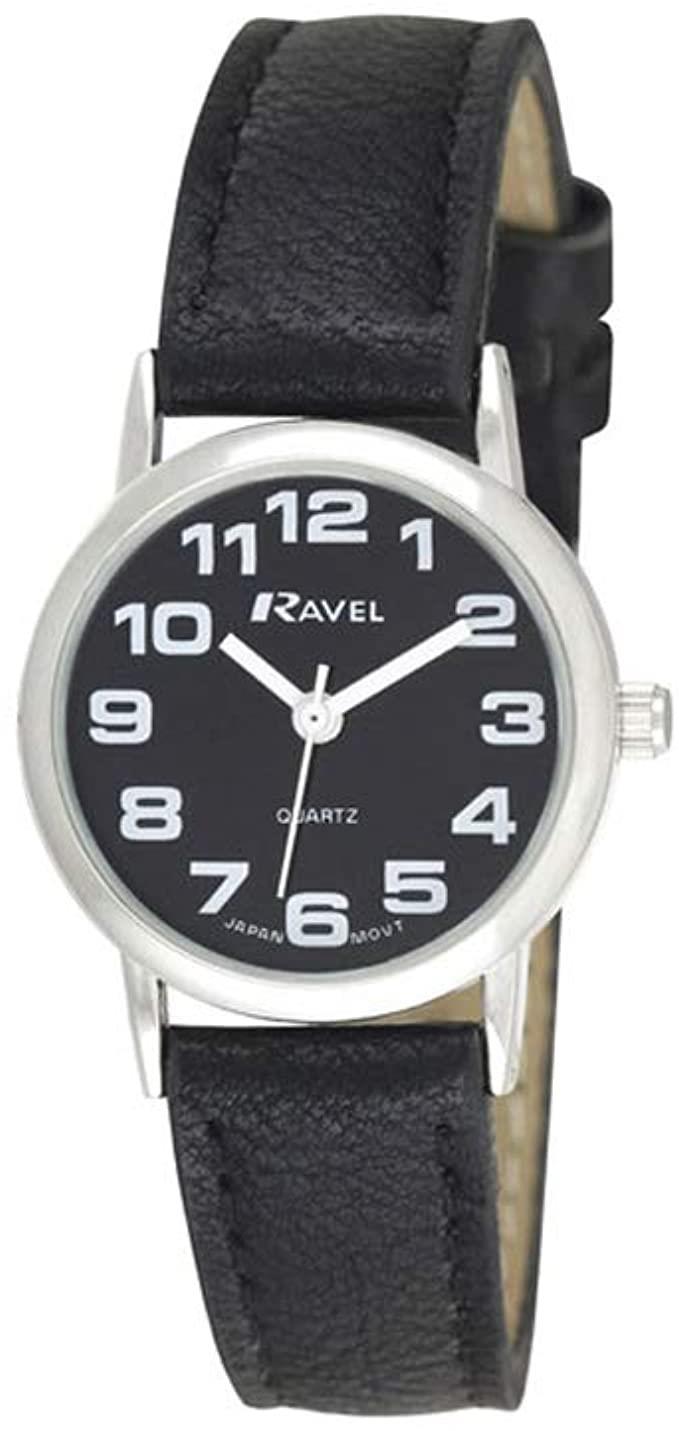 Ravel Ladies Easy Read Watch, Black Dial, Black Faux Leather Strap, 27mm