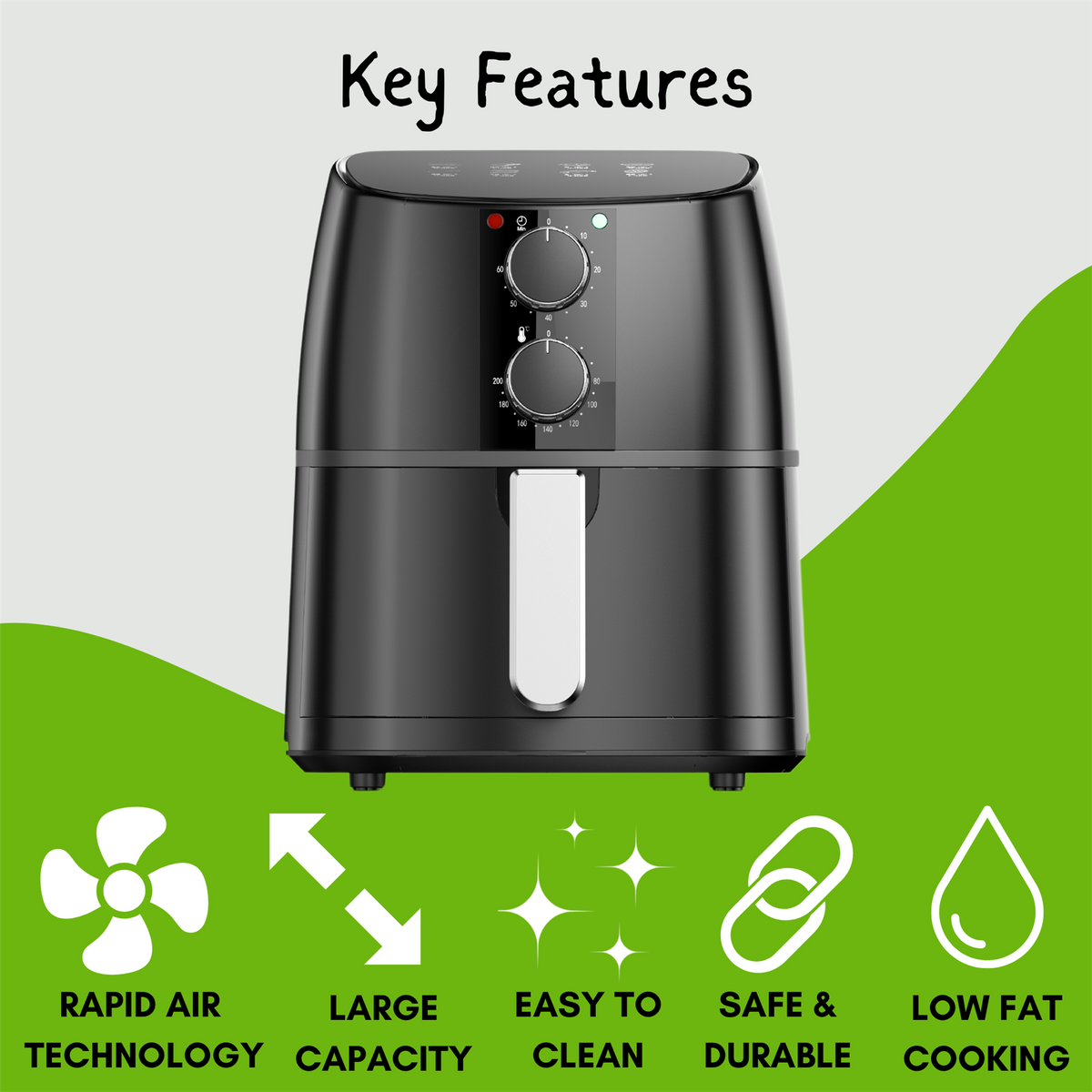Domestic King 4L Air Fryer with 360° Hot Air Circulation & Free Recipe Book – Healthier Cooking