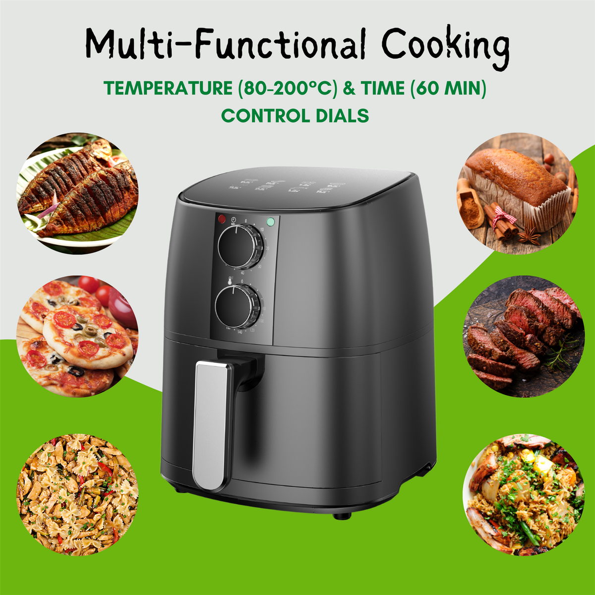 Domestic King 4L Air Fryer with 360° Hot Air Circulation & Free Recipe Book – Healthier Cooking