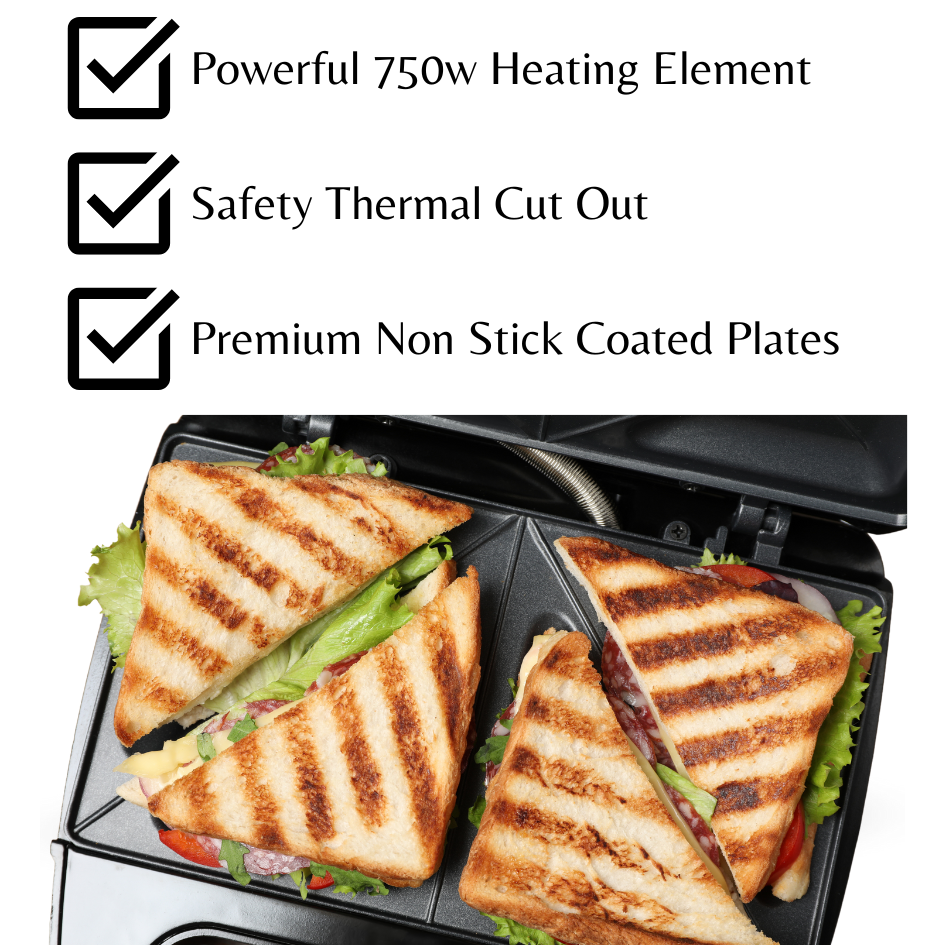 Domestic King 750W 3-in-1 Snack Maker with Interchangeable Non-Stick Plates – Toasties & Waffles (DK18117)