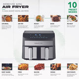 Domestic King 7L Dual Basket Air Fryer, 2400W with Digital Display, Match Cook & Smart Finish – DK18094