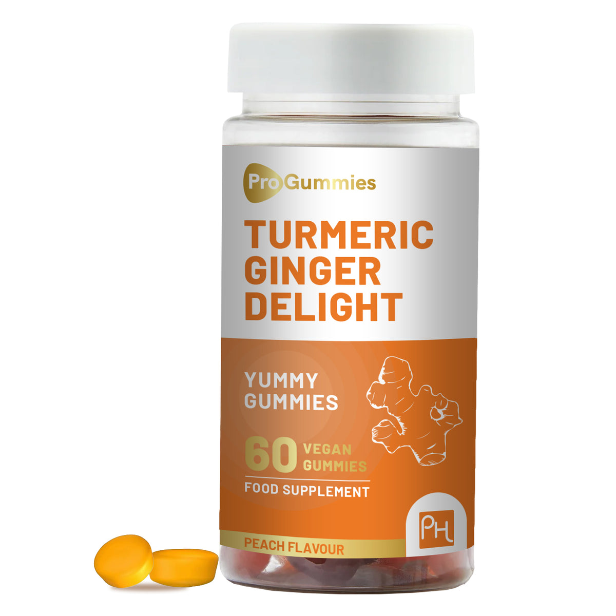 Prowise Turmeric & Ginger Gummies – 60 Vegan Gummies with 990mg Turmeric & 500mg Ginger, Peach Flavour
