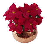 Leaf Artificial Christmas Poinsettias, Set of 3 x 40cm, with Large Copper Curved Metal Planter