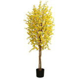 Leaf 150cm Artificial Forsythia Tree with Yellow Silk Flowers and Natural Wood Trunk – Home Decor Plant