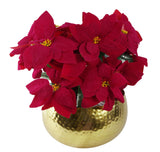 Leaf Artificial Christmas Poinsettias, Set of 3 x 40cm, with Large Gold Curved Metal Planter