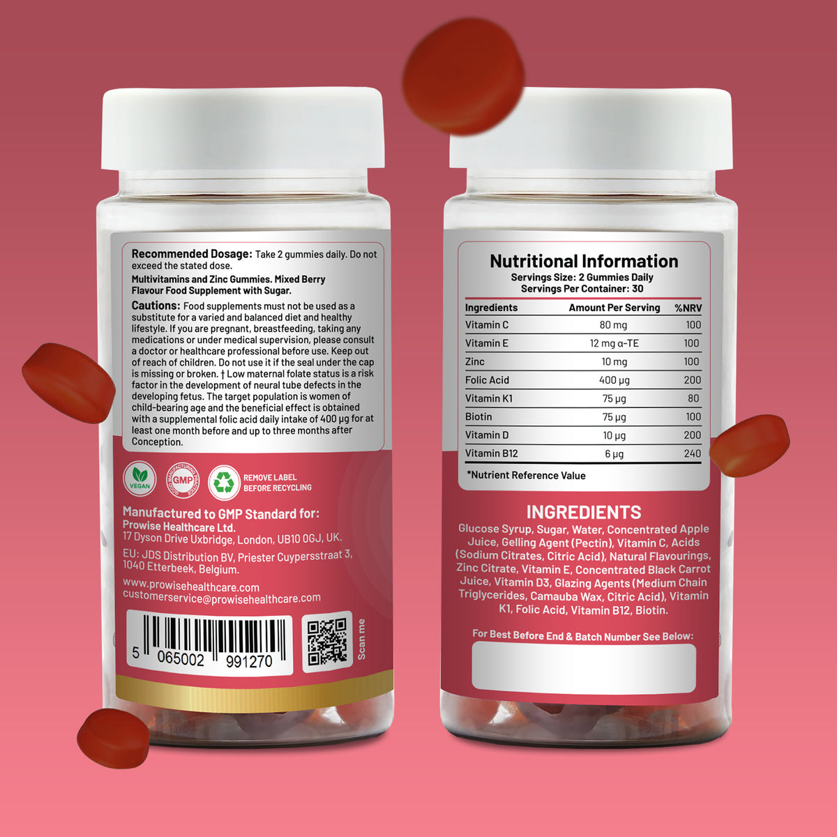 Prowise Prenatal Care Gummies with 400mcg Folic Acid – 60 Vegan Pregnancy Vitamins & Minerals for Women