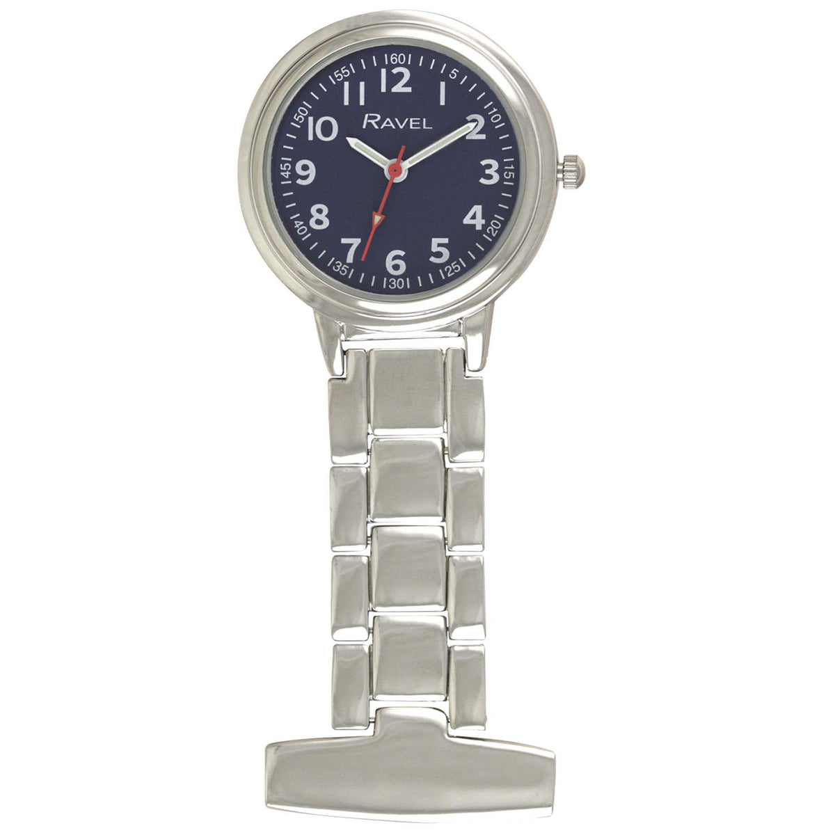 Ravel Easy-Read Nurse Fob Watch – Blue Dial, Silver Tone, 32mm