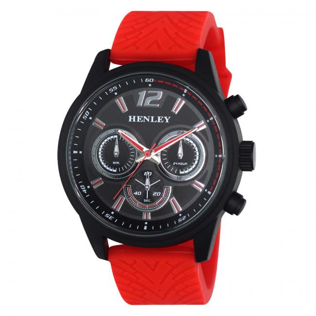 Henley Men’s Multi Eye Sports Watch with Black Dial and Red Silicone Strap – Model H02216.10