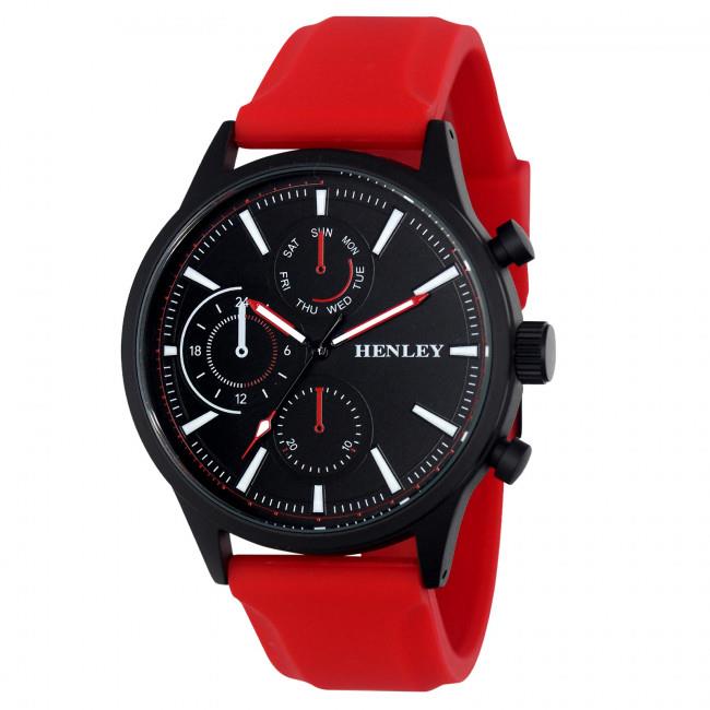 Henley Men’s Multi Eye Sports Watch with Black Dial and Red Silicone Strap – Model H02222.10