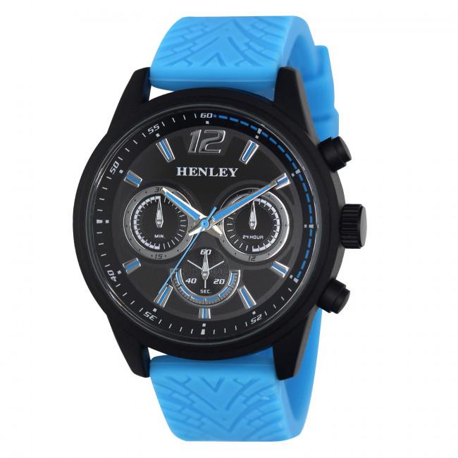 Henley Men’s Multi Eye Sports Watch with Black Dial and Blue Silicone Strap – Model H02216.6