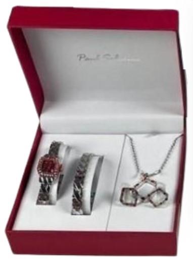 Paul Salatini Ladies Bling Watch Gift Set – Red Dial, Silver Bracelet