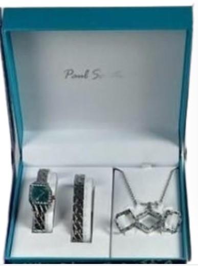 Paul Salatini Ladies Bling Watch Gift Set – Blue Dial, Silver Bracelet