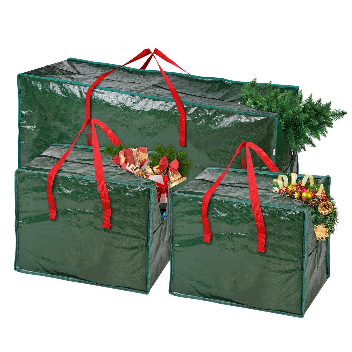Vinsani 3 Piece Christmas Tree Storage Bags for Trees up to 7ft – Water-Resistant, Dust-Proof with Zip Closure