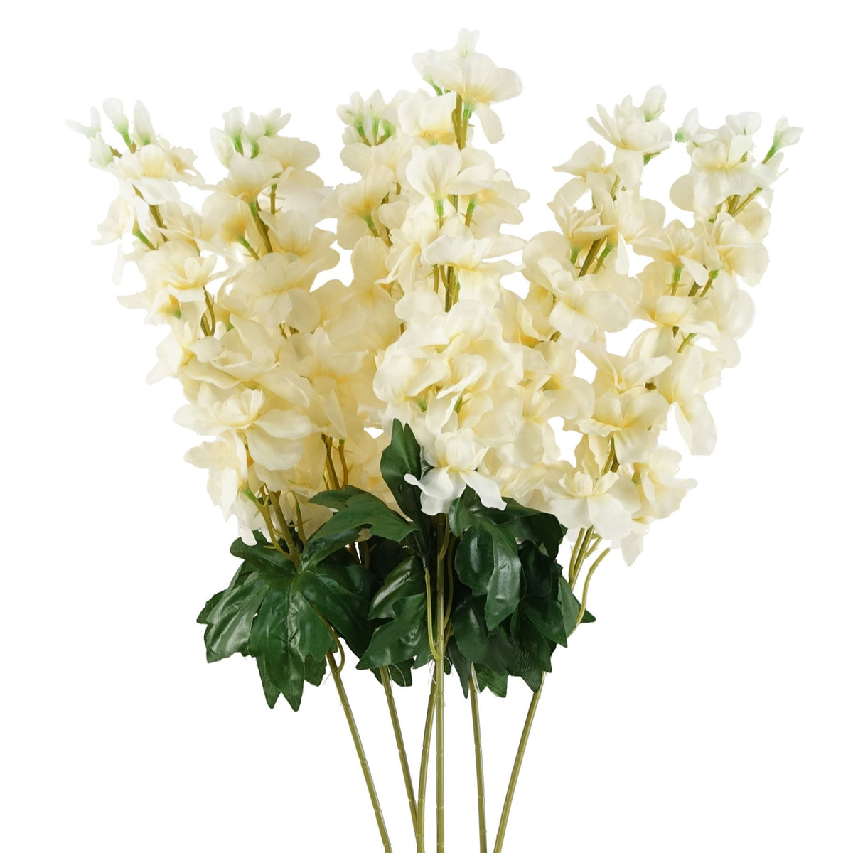 Pack of 6 Artificial Cream Delphinium Stems, 75cm with Silk Petals – Home Floral Decor