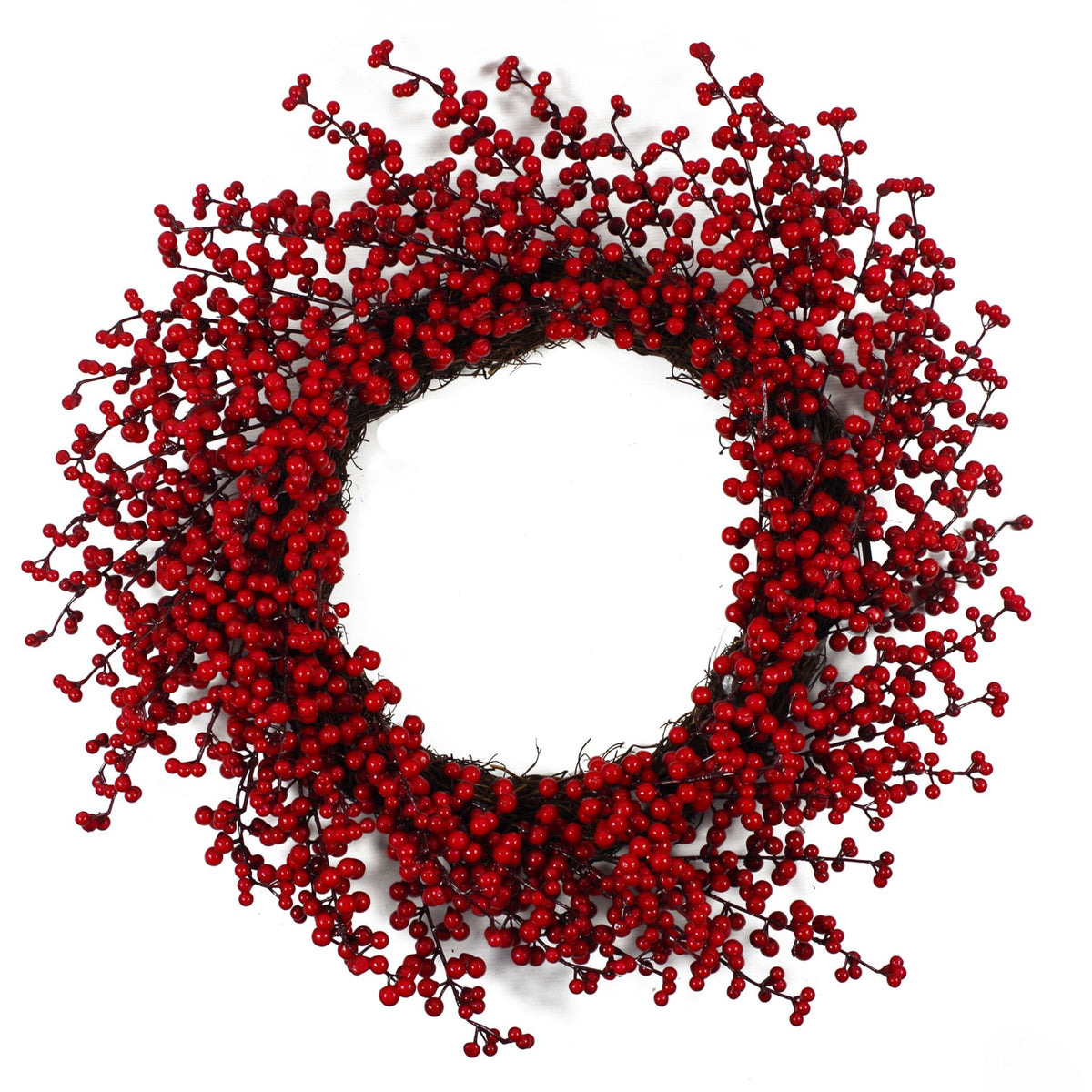Leaf Design Extra Large Luxury Christmas Wreath with Red Berries – 60cm Natural Woven Base for Doors