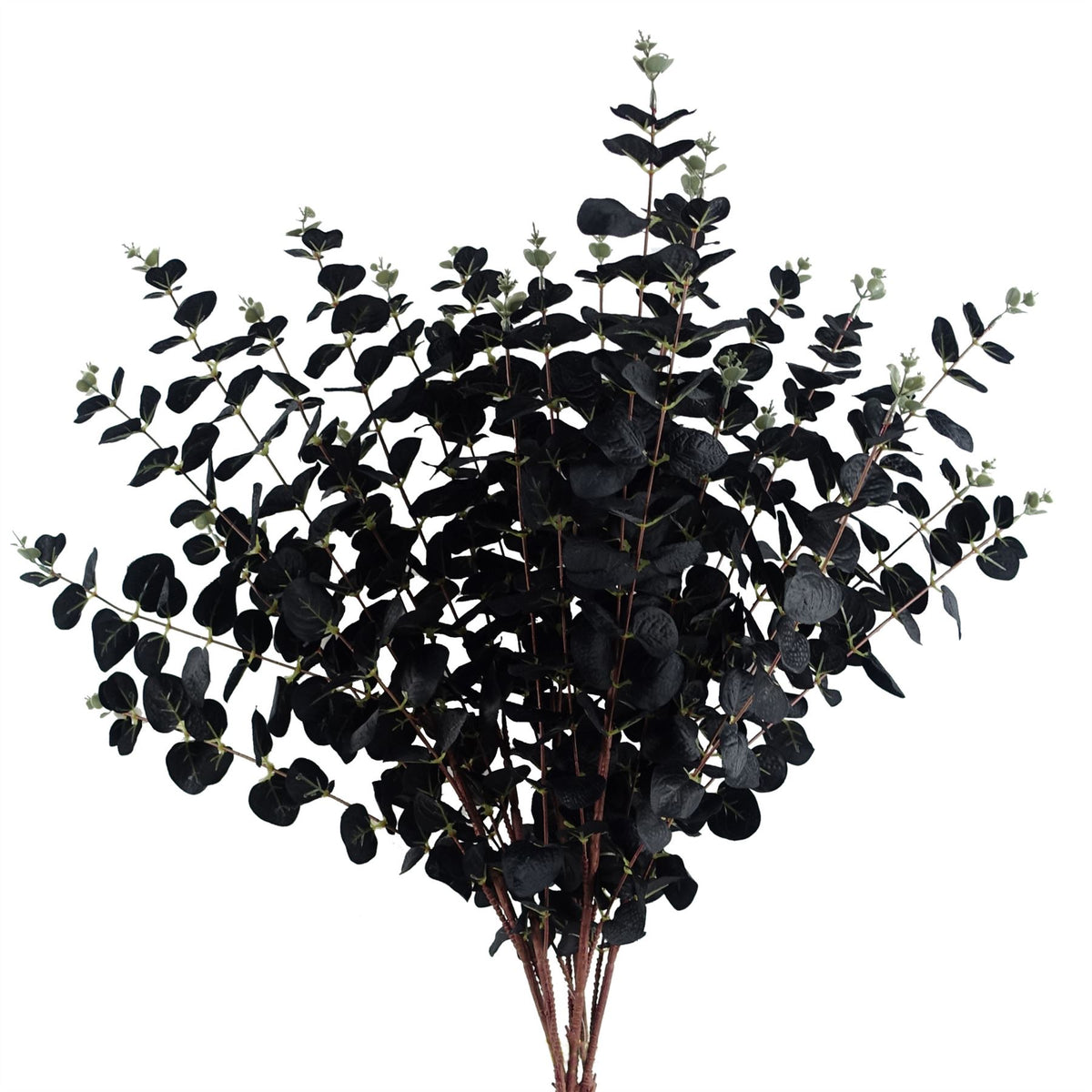 Leaf Design UK Pack of 6 Artificial Black Eucalyptus Foliage Stems – 80cm Silk Leaves, Shapable Wired Stem