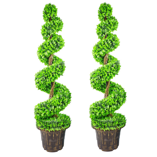 Spiral topiary trees with planters