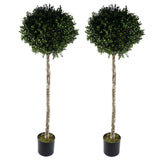 Leaf Pair of 140cm Artificial Buxus Ball Trees – UV Resistant Outdoor Topiary with Wired Branches