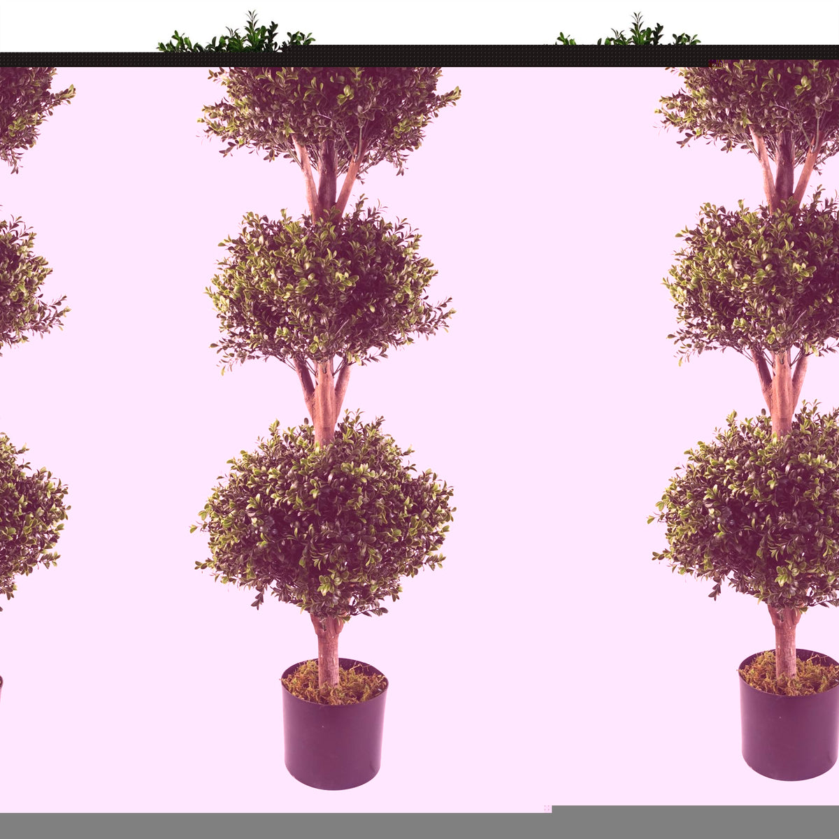 Pair of artificial buxus triple ball topiary trees
