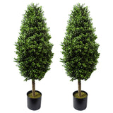 Pair of artificial buxus ball cone topiary trees