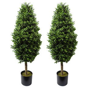 Pair of artificial buxus ball cone topiary trees
