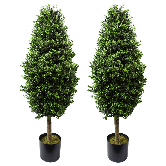 Pair of artificial buxus ball cone topiary trees