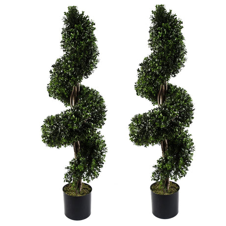 Pair of artificial spiral buxus topiary trees