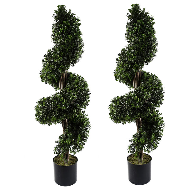 Pair of artificial spiral buxus topiary trees