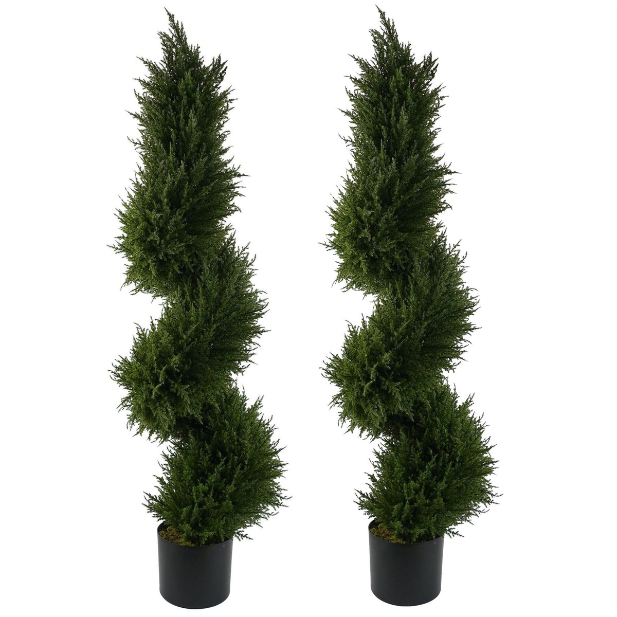 Leaf 120cm Pair of Artificial Spiral Cypress Topiary Trees – Dense Foliage in Weighted Plastic Pots