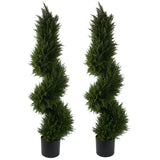 Leaf 120cm Pair of Artificial Spiral Cypress Topiary Trees – Dense Foliage in Weighted Plastic Pots