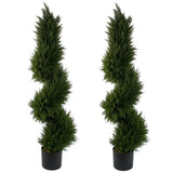 Leaf 120cm Pair of Artificial Spiral Cypress Topiary Trees – Dense Foliage in Weighted Plastic Pots